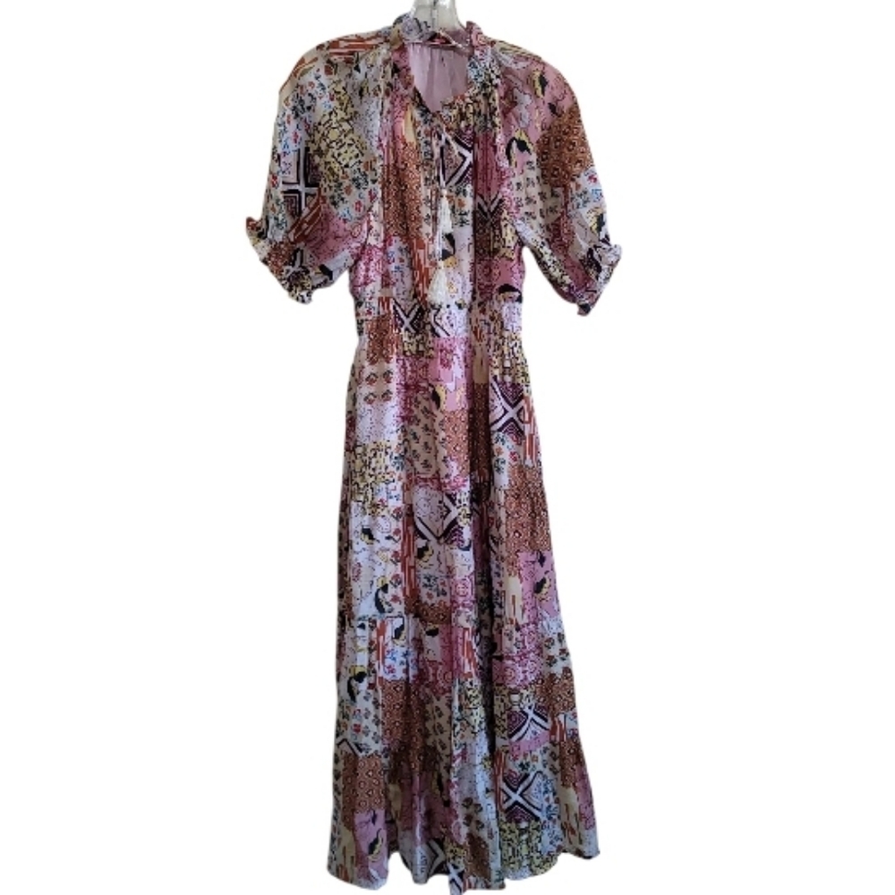 Thml Pink Multicolor Boho Patchwork Shortsleeve M… - image 3